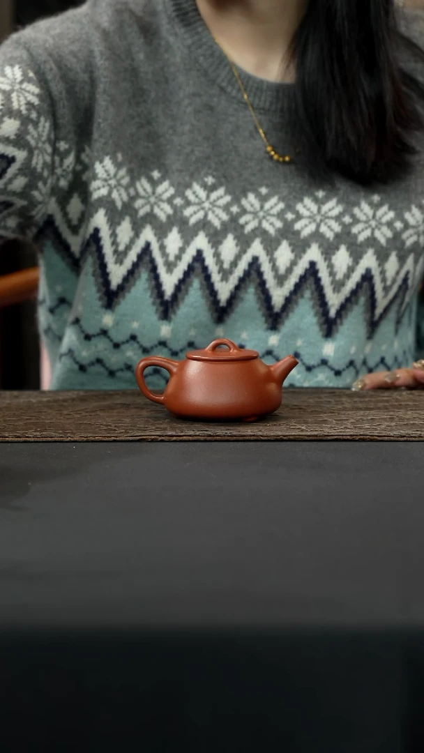 【闪购商品】紫砂茶壶红降坡平盖石瓢150cc