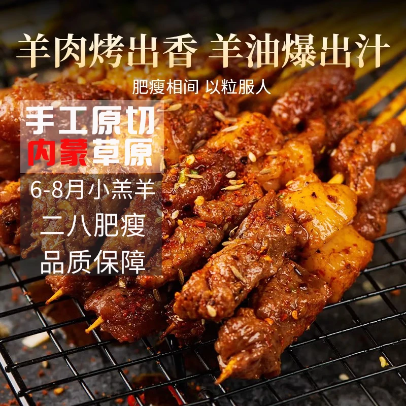 凯臻【羊肉串】内蒙羔羊新鲜手切现串空气炸锅露营烧烤简单易做鲜嫩