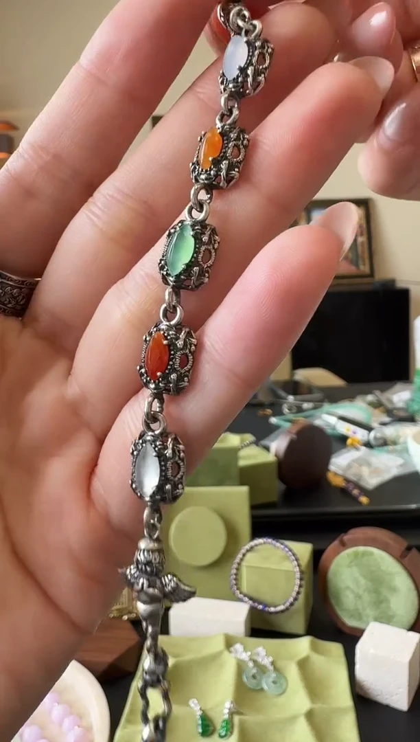 银S925镶嵌手链翡翠银镶