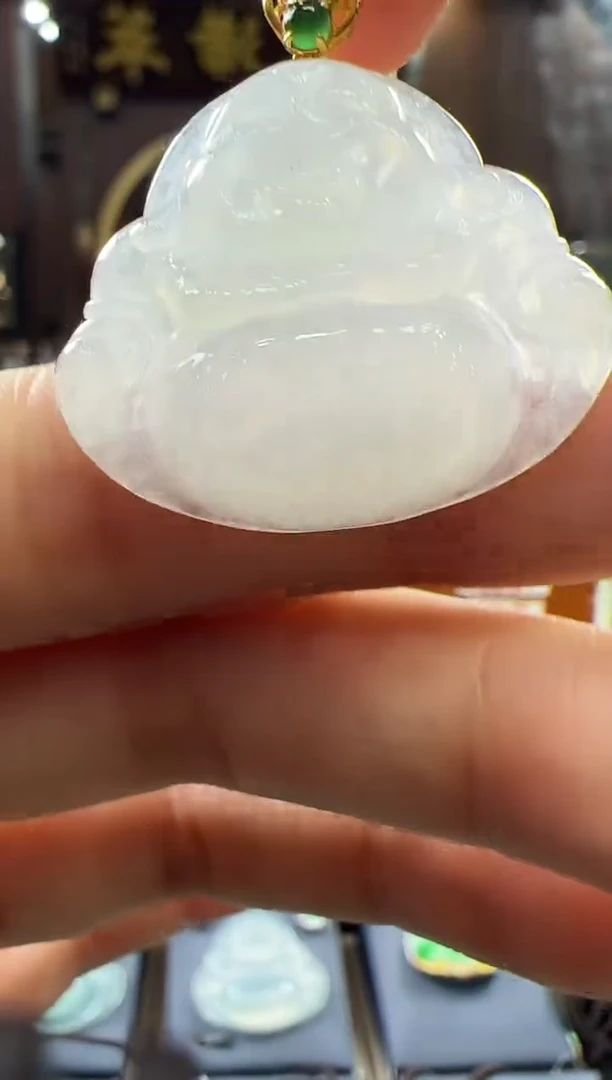 翡翠挂件18K金镶嵌佛公 不含链