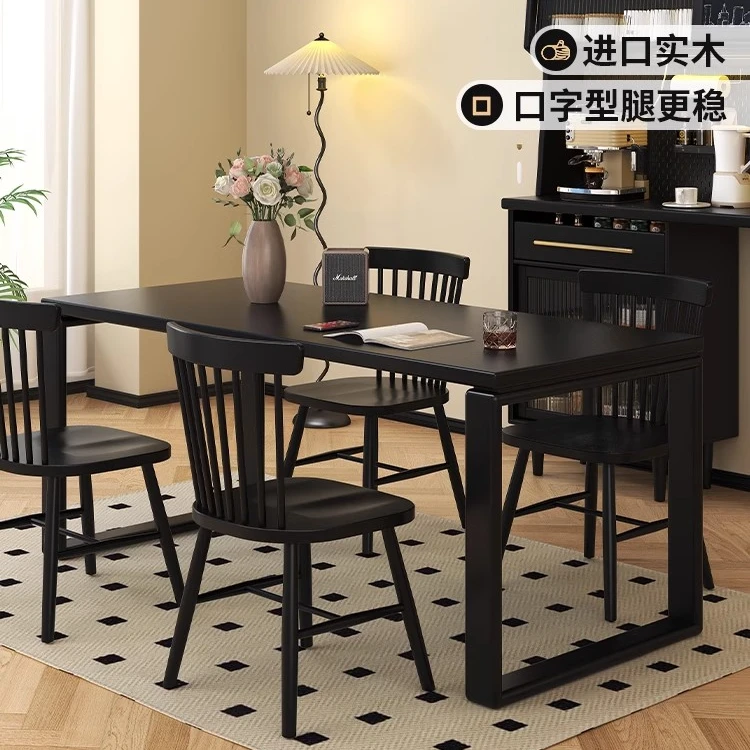 【外贸专属】实木餐桌加厚黑色大板桌家用餐厅长桌餐桌CZ014