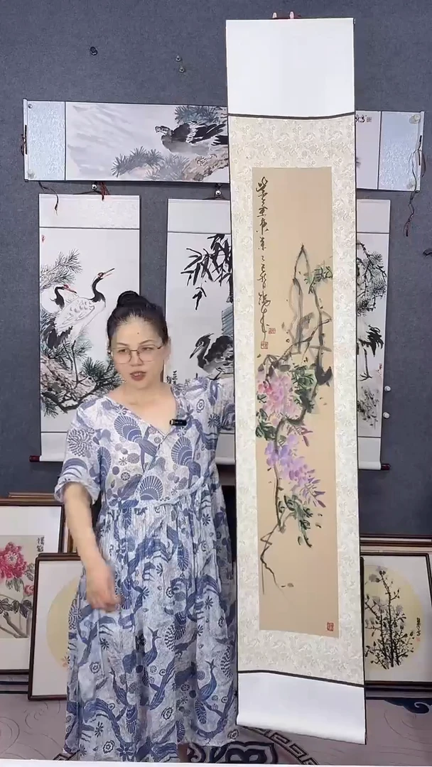 国画175*32吴铁成手绘卷轴