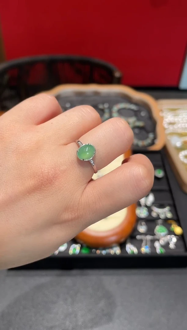 银S925镶嵌翡翠耳饰翡翠蛋面戒指