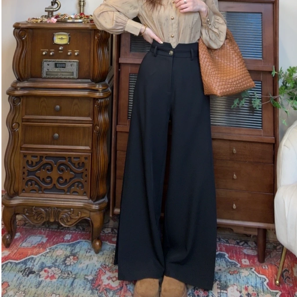【十一港风】复古宽松纯色垂感通勤百搭直筒阔腿长裤K552