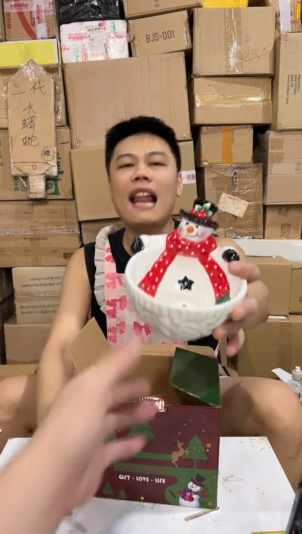 瓷片原盒雪人碗 陶瓷