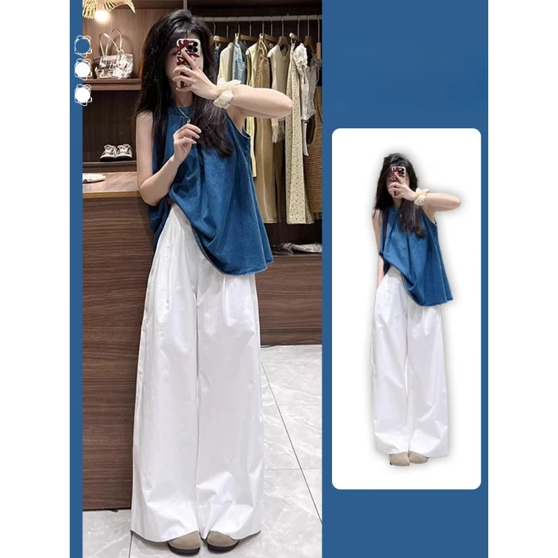 夏装搭配一整套韩系茶系多巴胺穿搭松弛感盐系无袖背心阔腿裤套装