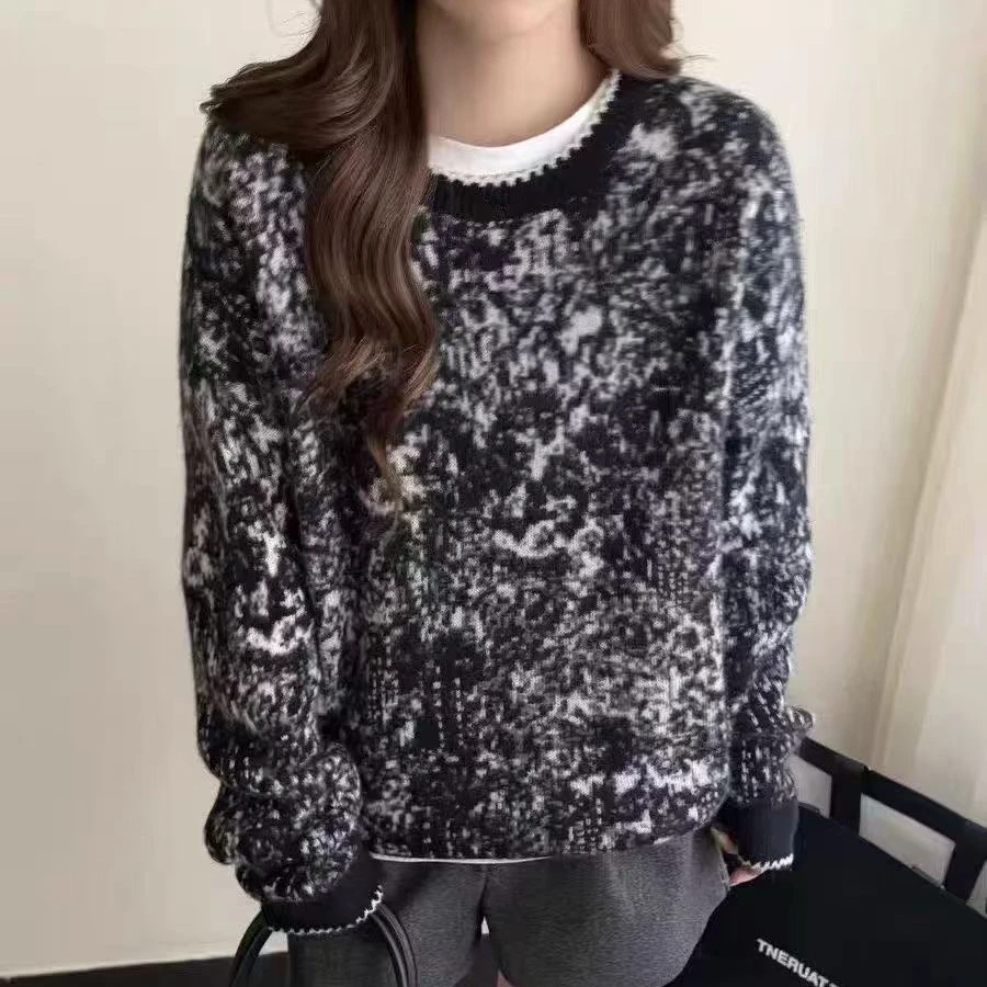 冬季新款复古星河提花时尚宽松针织衫S174