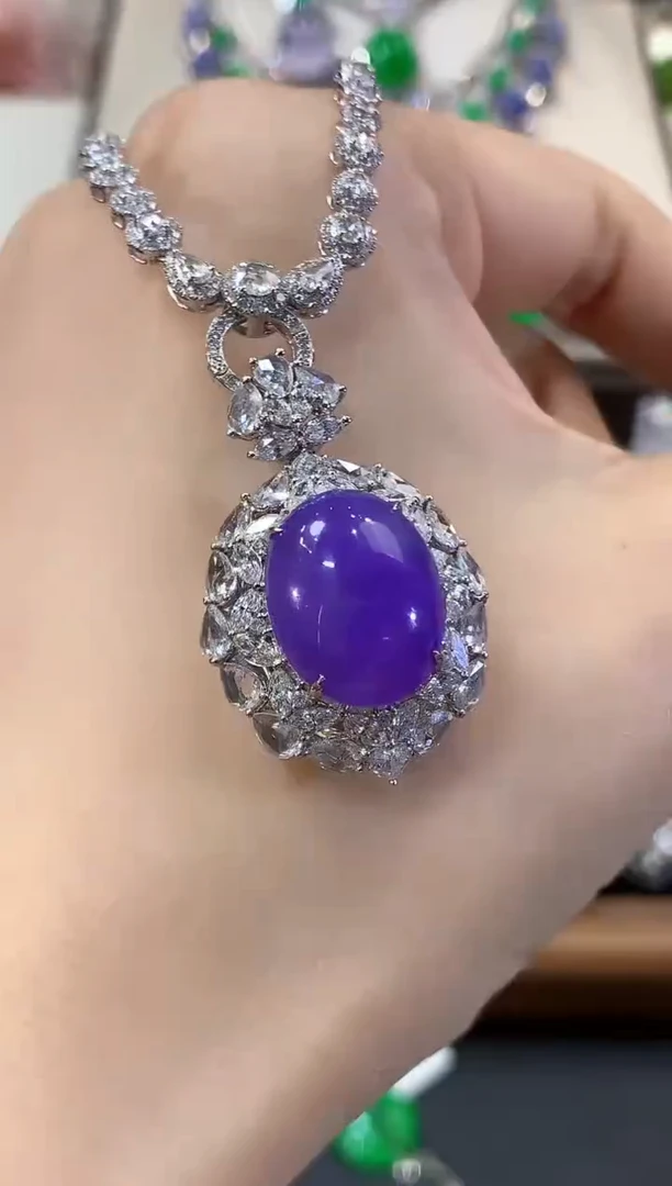 吊坠(不含链)18K金镶嵌翡翠一**?D115 紫货有色差