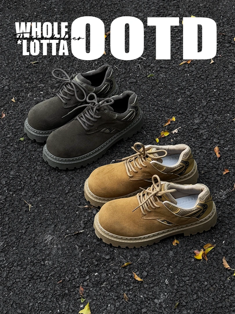 aoyo"复古系列"米奇大头德比鞋 绒面低帮厚底增高时尚休闲皮鞋