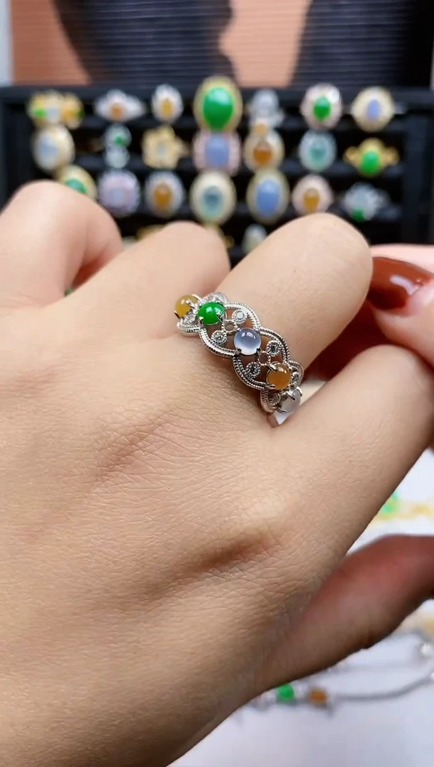 银S925镶嵌戒指翡翠293