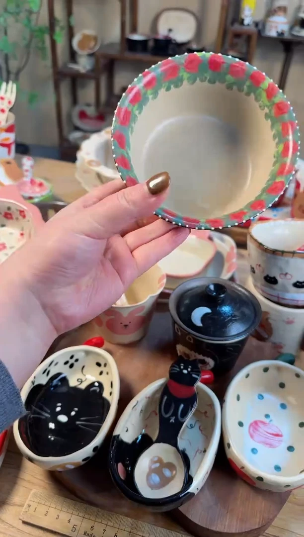 【闪购商品】黑色玫瑰米饭碗高温瓷器