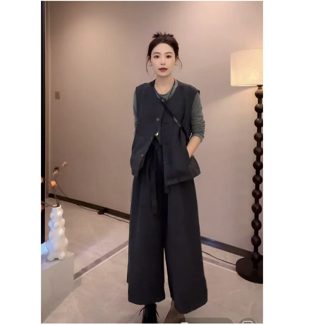 D018休闲轻熟风时尚洋气显瘦三件套复古