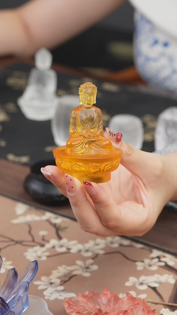 手工艺品琉璃黄色药师佛茶宠摆件