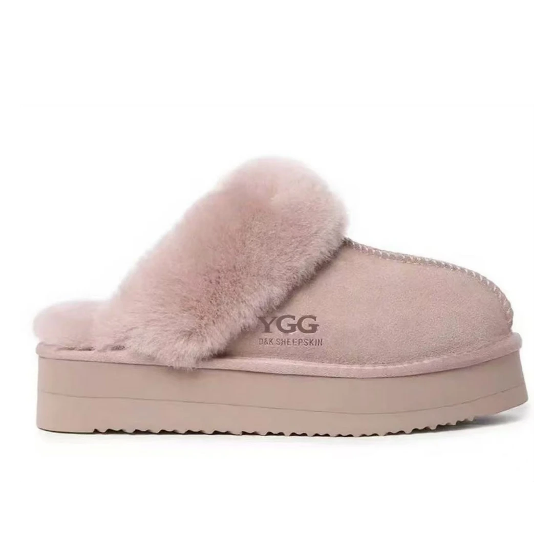 【小公主毛拖】W7715百搭时尚雪地靴防滑加绒保暖厚底棉