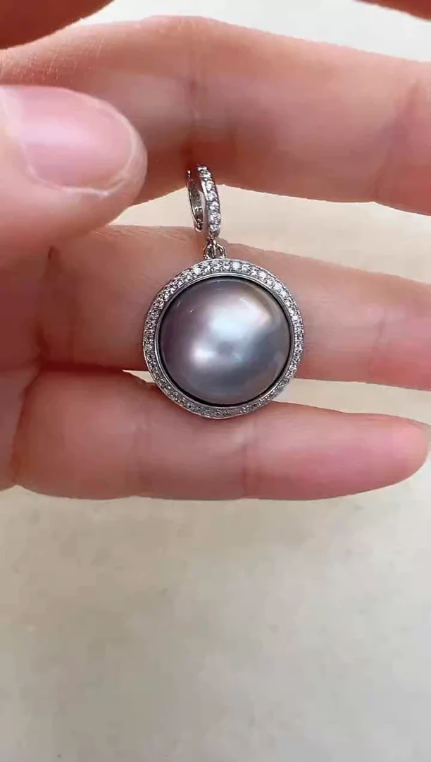 【闪购商品】拼合珍珠（马贝珠）颈饰银S925镶嵌太阳花灰色