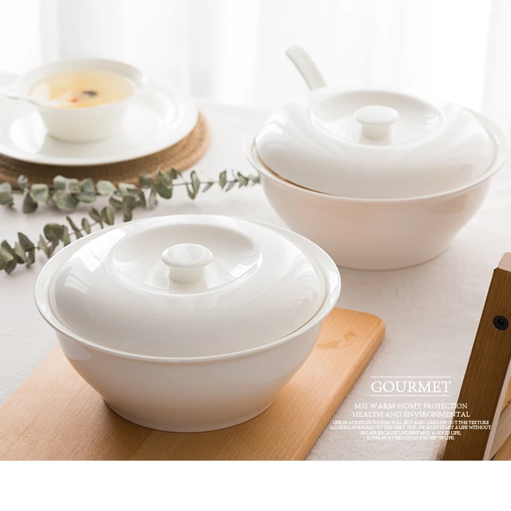 景德镇骨瓷汤锅带盖家用汤锅陶瓷大号汤盆方锅面盆大碗汤碗食品级