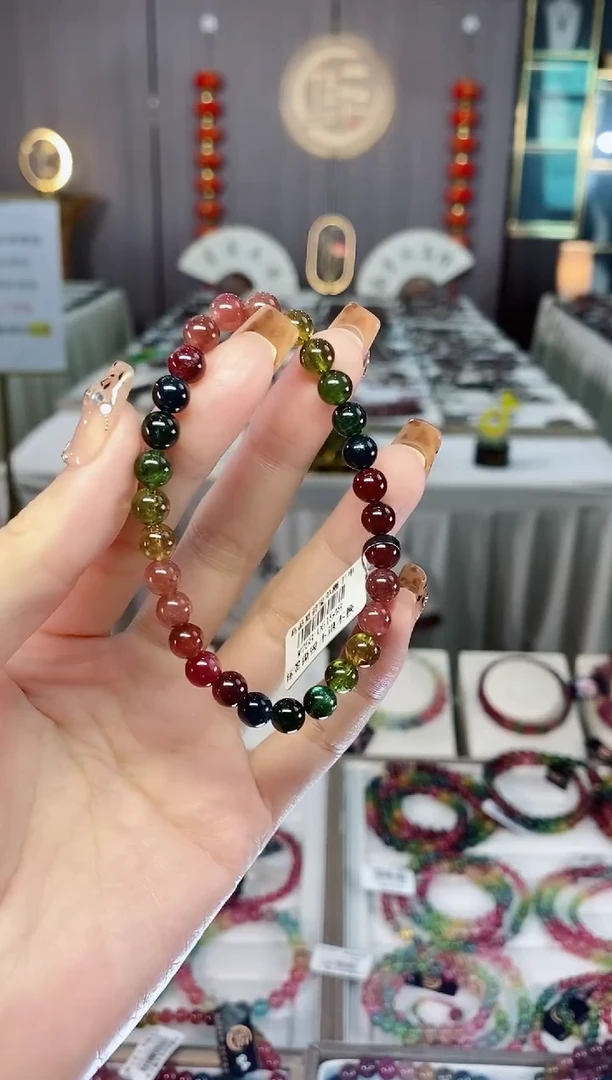 未镶嵌老矿碧玺色标透体单圈手串6mm+碧玺dan多样性发货一条