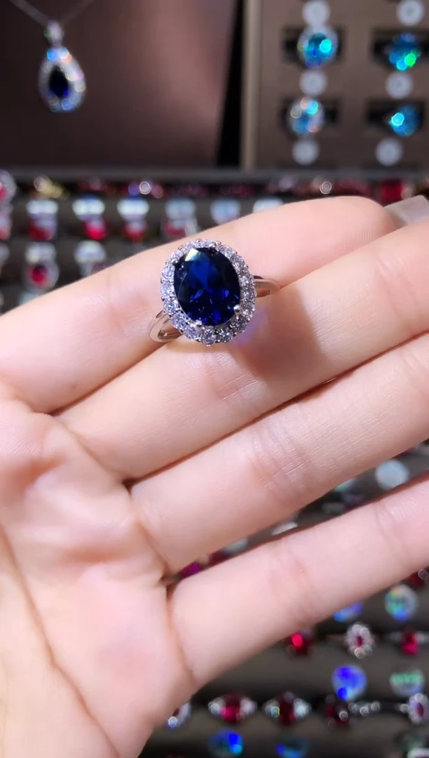 戒指蓝宝石银S925镶嵌810银色