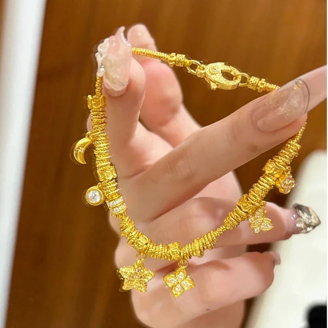 瑞诺黄金星星蝴蝶盘缠手链女新款足金999小众设计手串送女友礼物