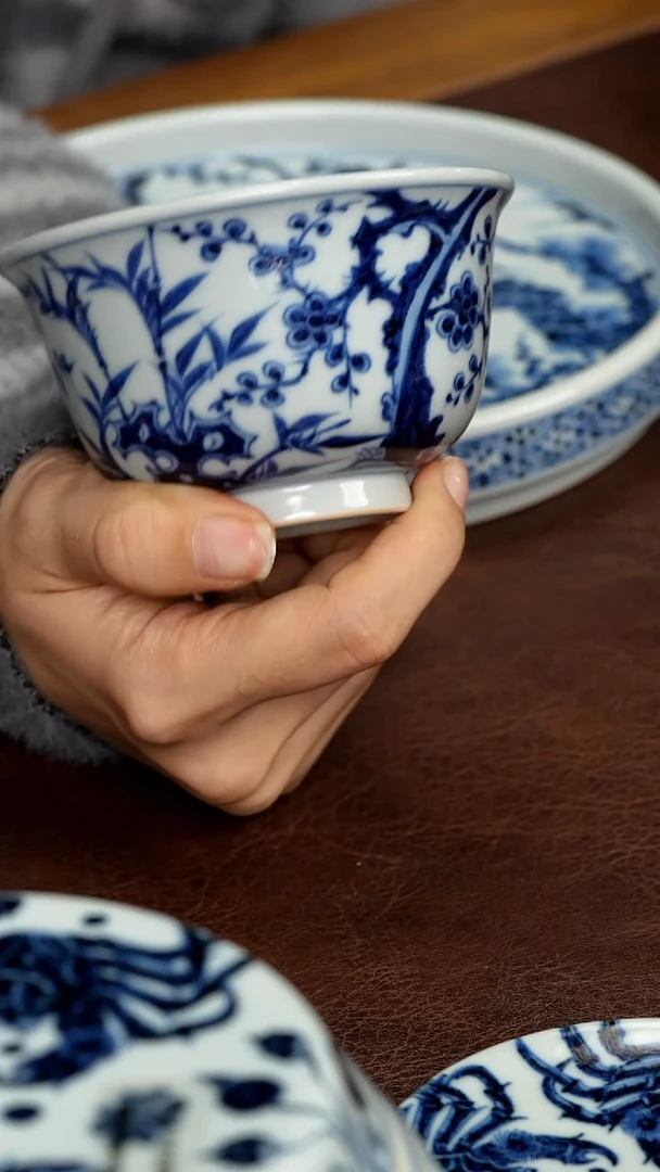 素月明河松竹梅压手杯