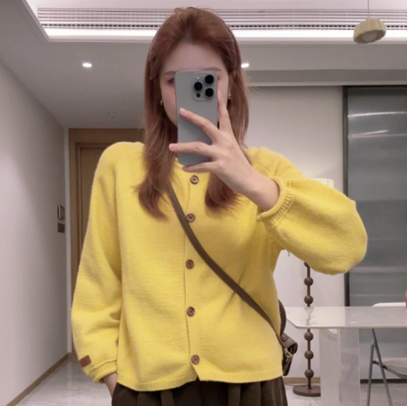 2025秋冬新款女装慵懒风宽松纯色针织开衫女毛衣外套上衣Q63