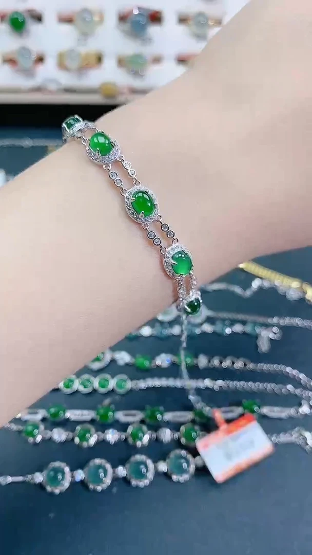银S925镶嵌手链翡翠天然翡翠