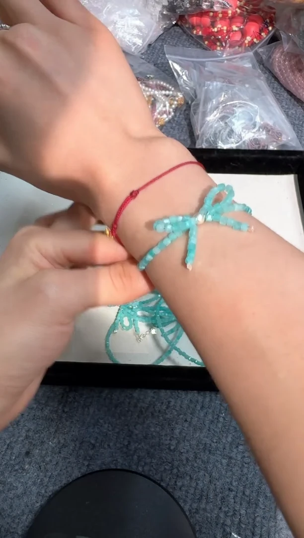 水晶手链银S925镶嵌A091天河石蝴蝶结手链