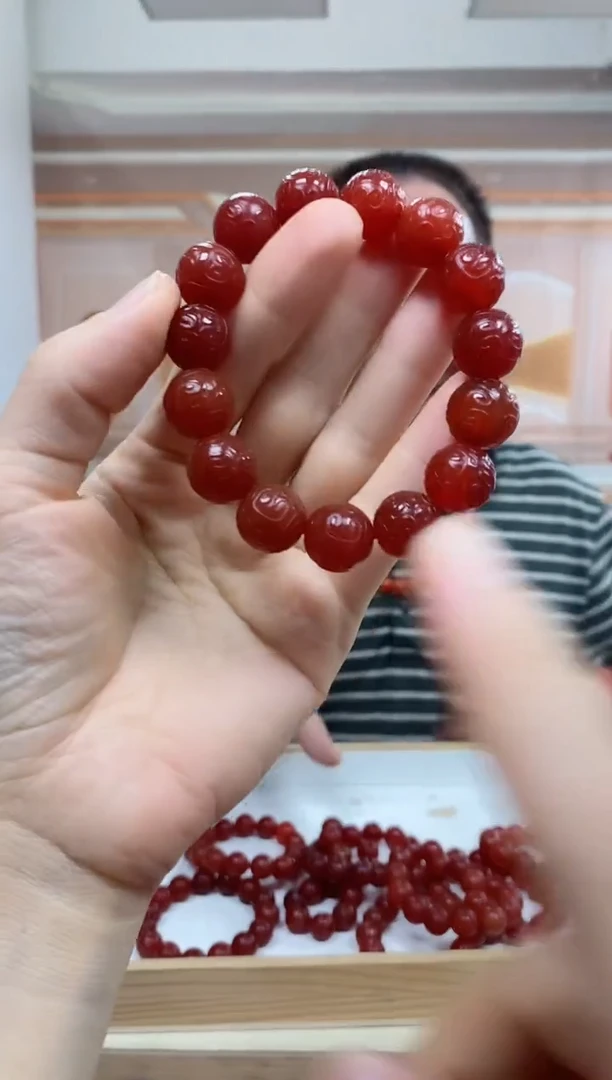 未镶嵌手串玛瑙/玉髓牛血红回纹玛瑙手串尺寸14mm