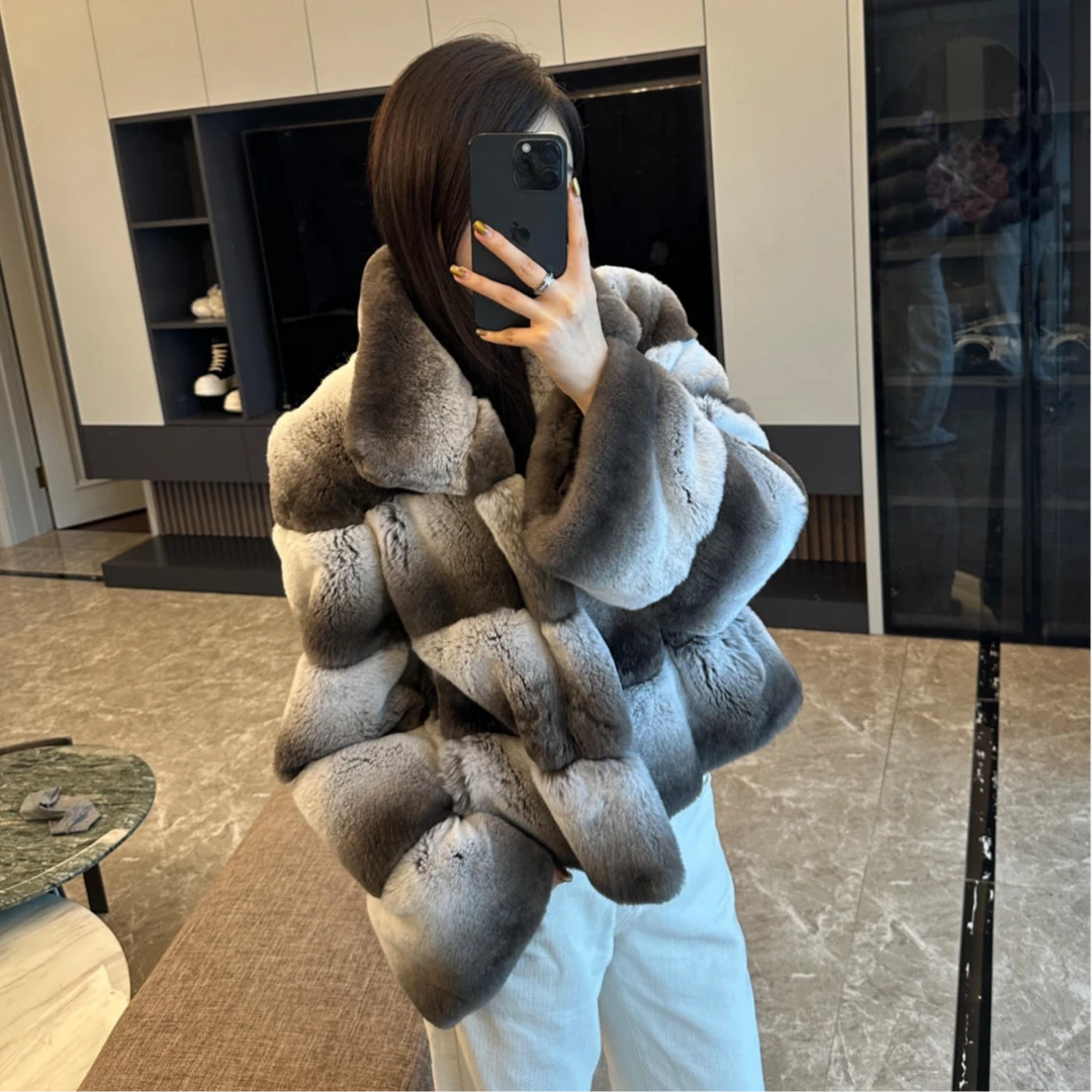 QIXIAOYAO.皮草稀有青紫蓝兔皮毛一体皮草外套冬季新#BHYCH6609