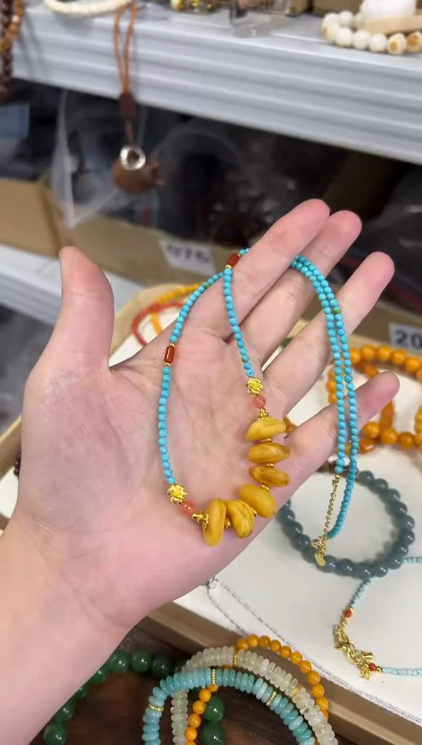 未镶嵌项链蜜蜡蜜蜡饼子松款小米珠项链[1052]