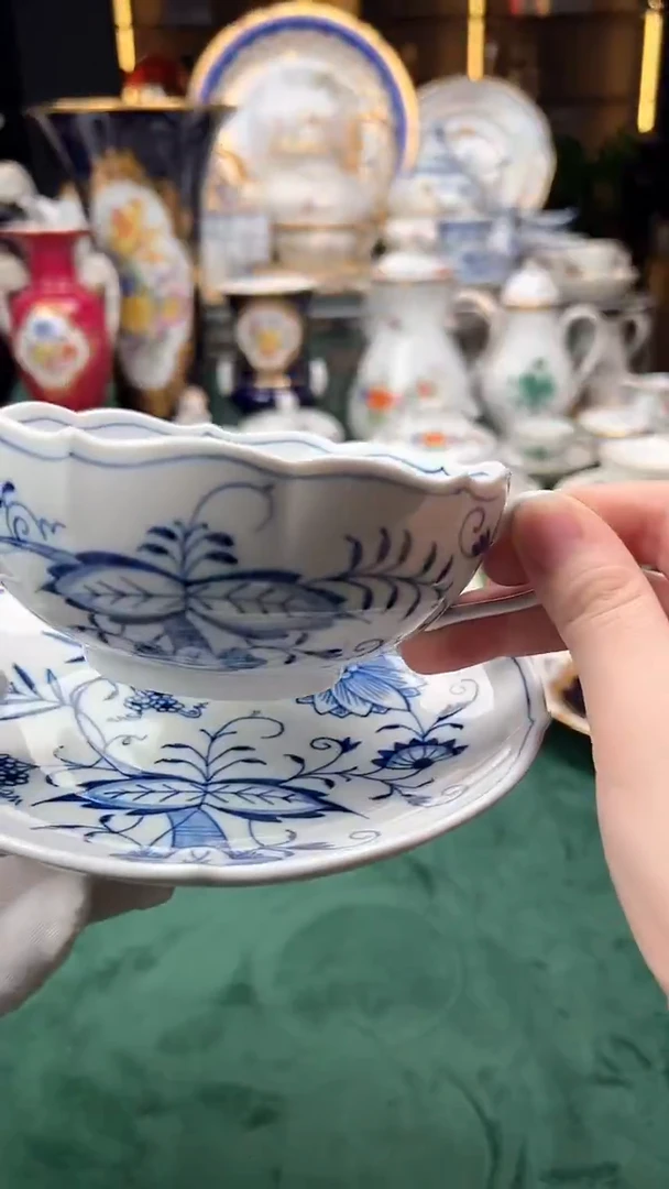 瓷片梅森一等蓝洋葱双耳碗