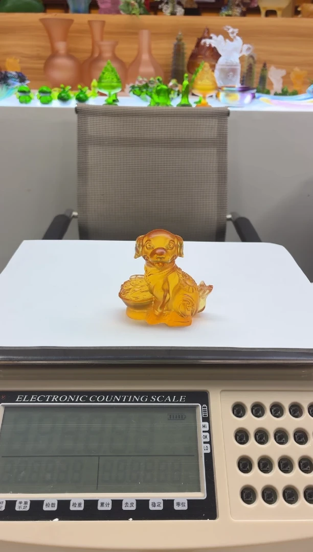 手工艺品琉璃琥珀色旺财摆件