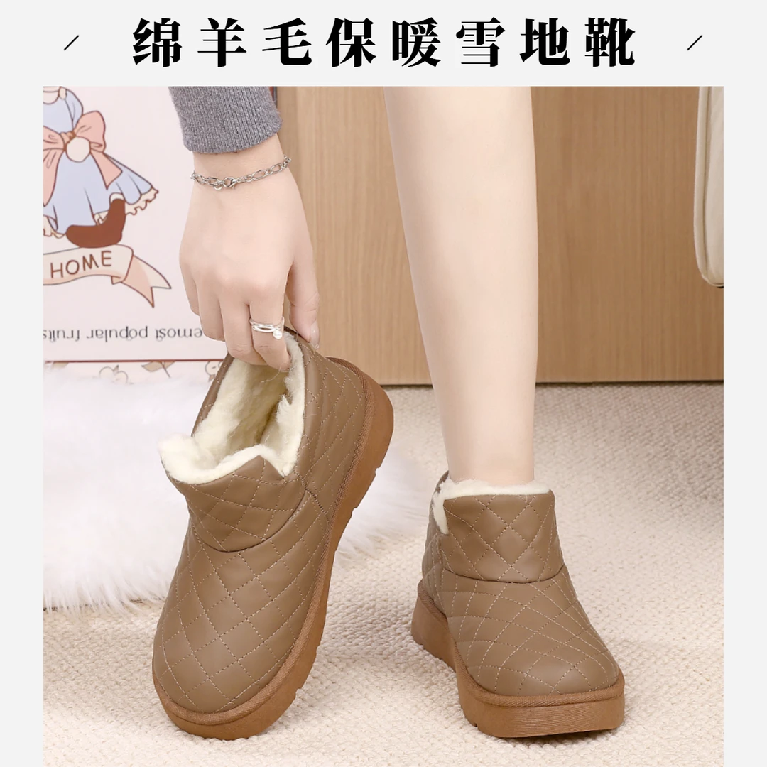 纯色休闲风雪地靴冬季格子棉靴加厚高帮时尚经典配色百搭厚底棉靴