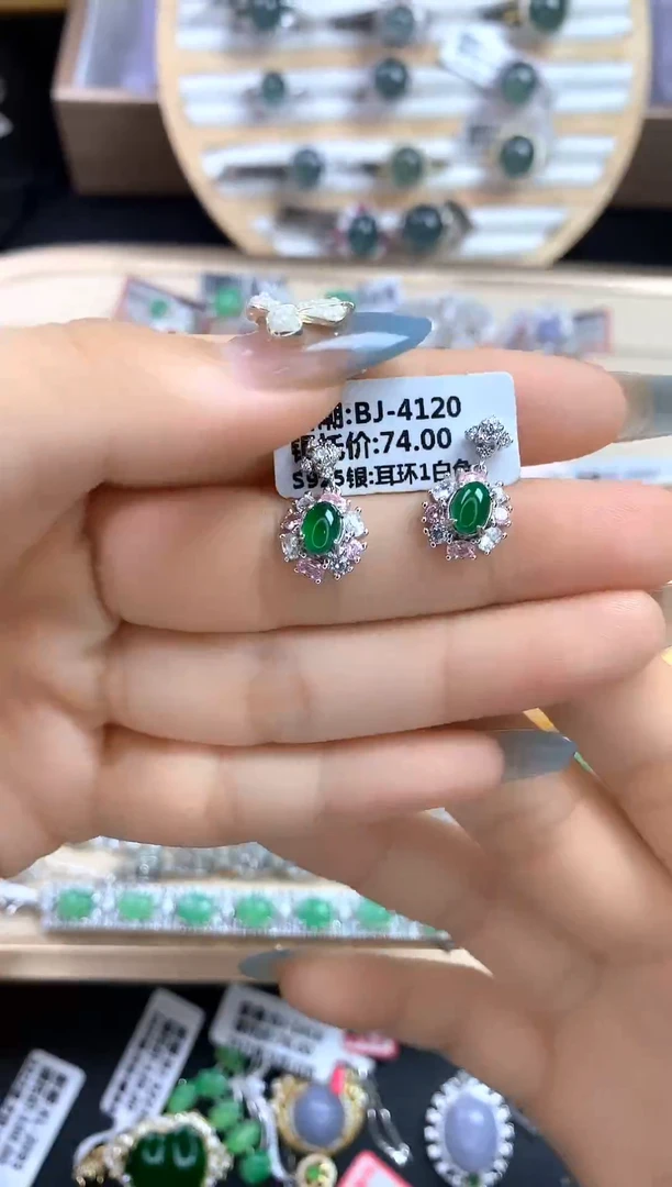 翡翠戒指银S925镶嵌翡翠 蛋面 银S925镶嵌
