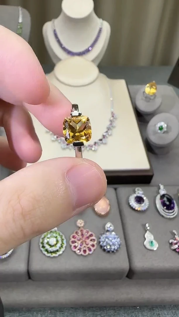 银S925镶嵌戒指黄晶10mm戒指简约设计款