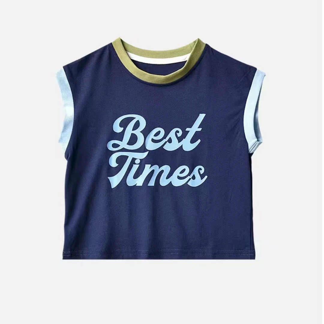 K3290 休闲字母印花儿童棉背心卡通圆领无袖上衣 Q457-25072009