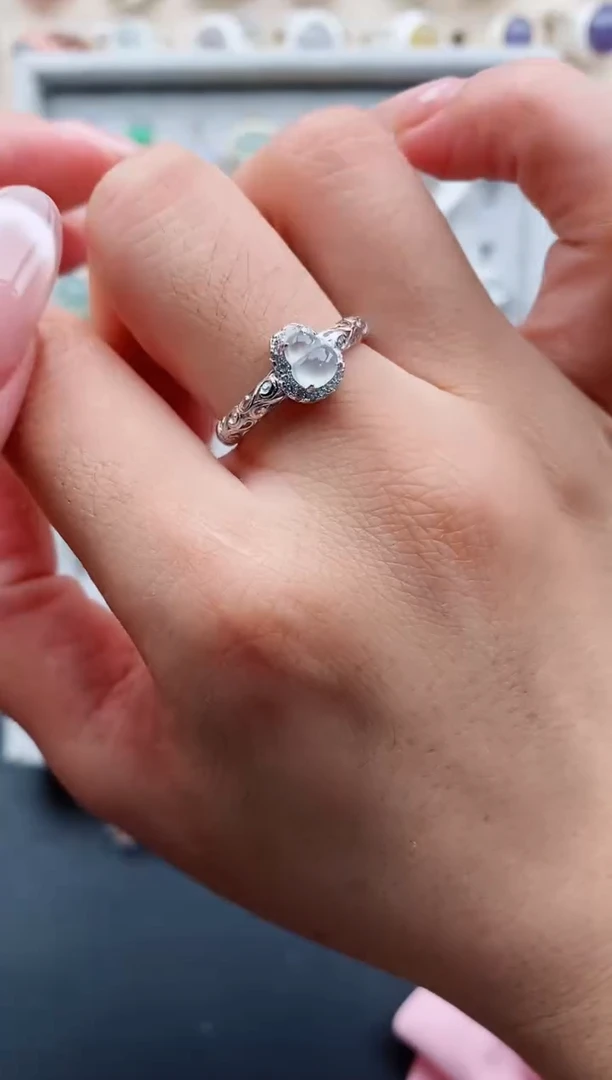 银S925镶嵌戒指翡翠天然缅甸翡翠A货222-3-2