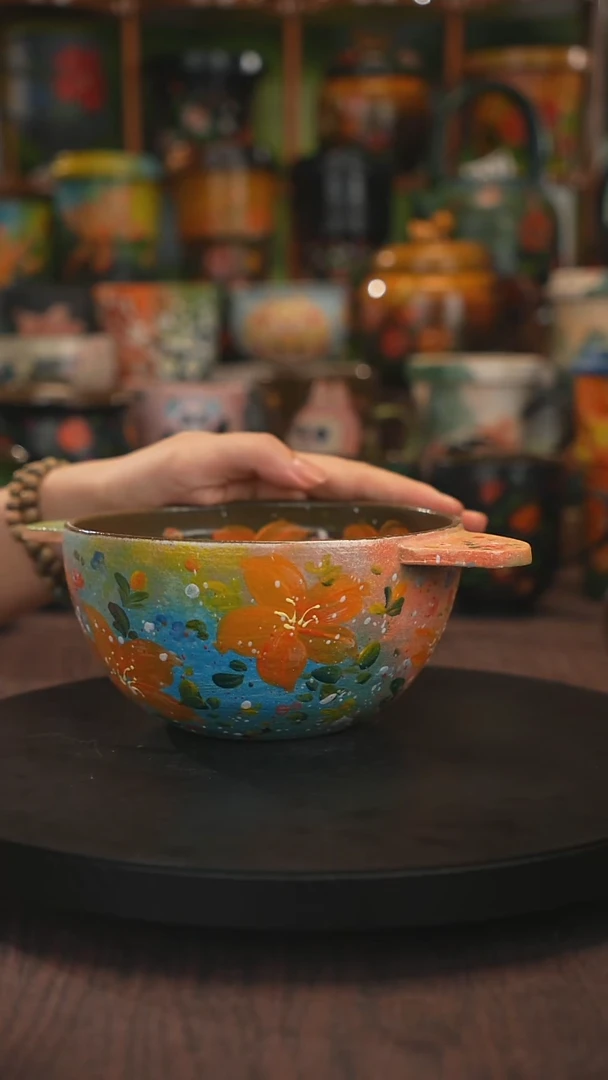 紫砂油画手绘釉下彩