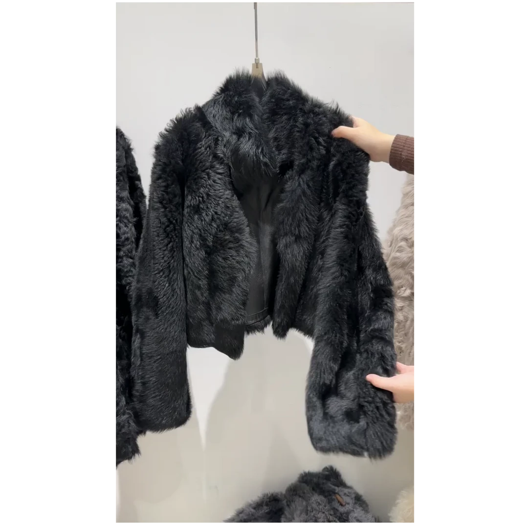 黑色独特超好看仿皮草外套女冬季新款韩系穿搭皮毛一体高端上衣