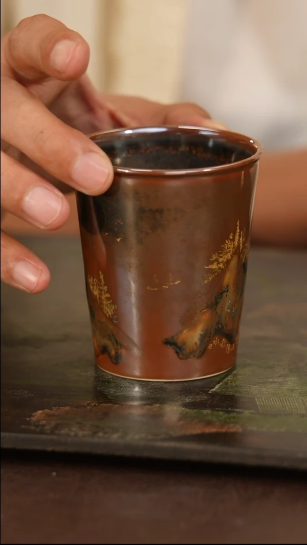 景毓堂｜窑变褐 山水可乐杯