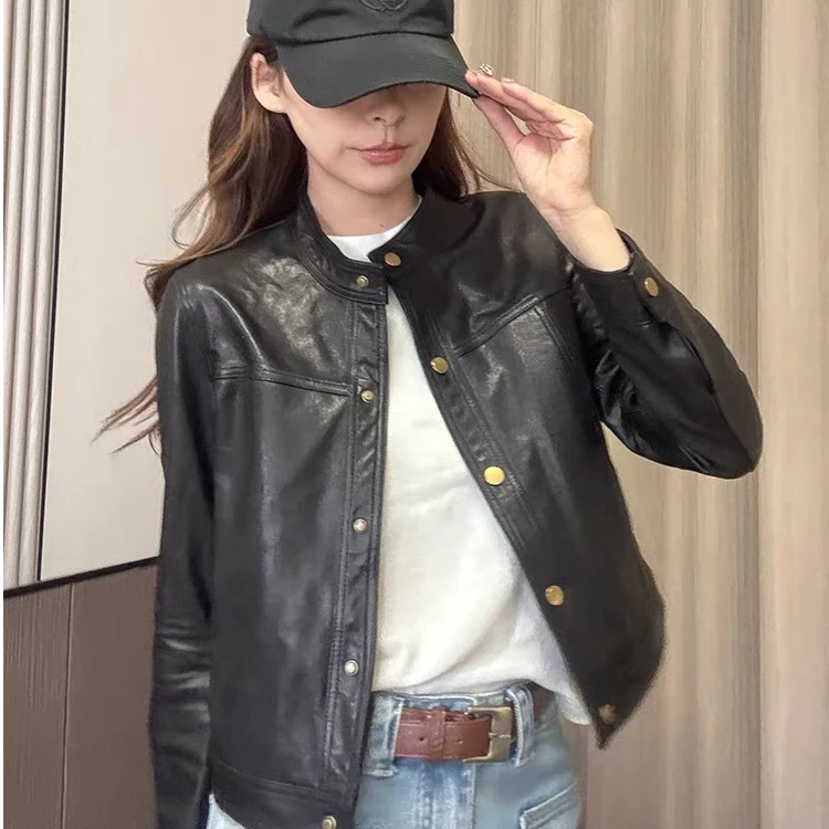 2025新款春秋皮衣短款时尚休闲百搭女士黑色全皮韩版