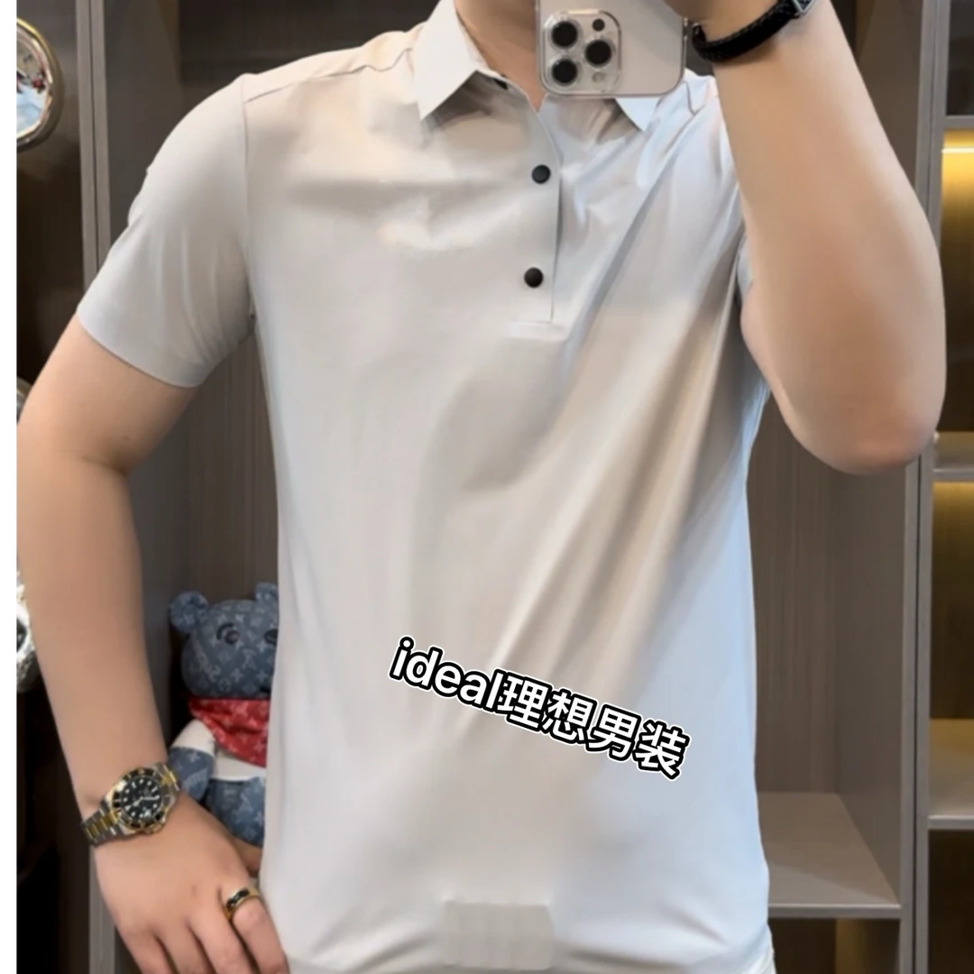 夏季新款男士短袖休闲修身型翻领T恤 男士polo轻奢半袖冰丝速干衣