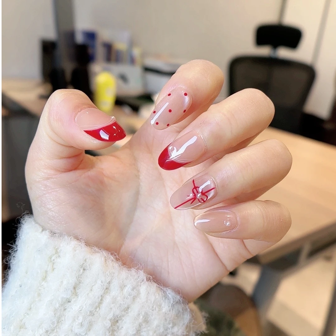 【礼物】蝴蝶结 波点 过年显白美甲