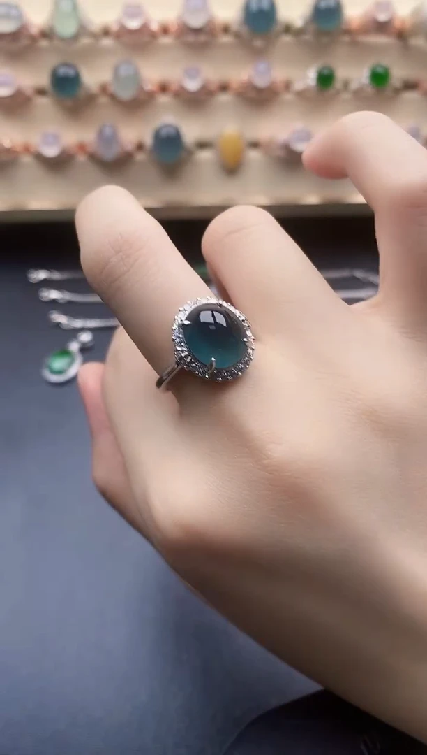 翡翠戒指银S925镶嵌一物一证一礼盒