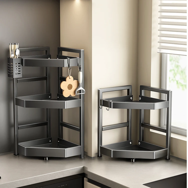 厨房置物架家用台面转角三角架子调料品盐调味罐多层调味料收纳架