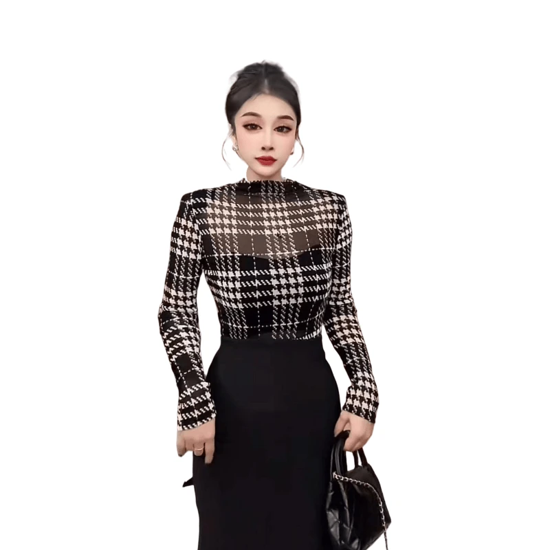 「主播推荐冬季新款」512款植绒格子上衣