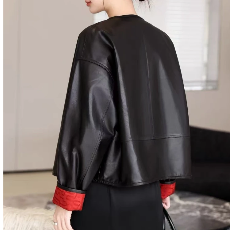 吴晋紫】轻奢时尚百搭减龄韩系风两面穿真皮外套女2501