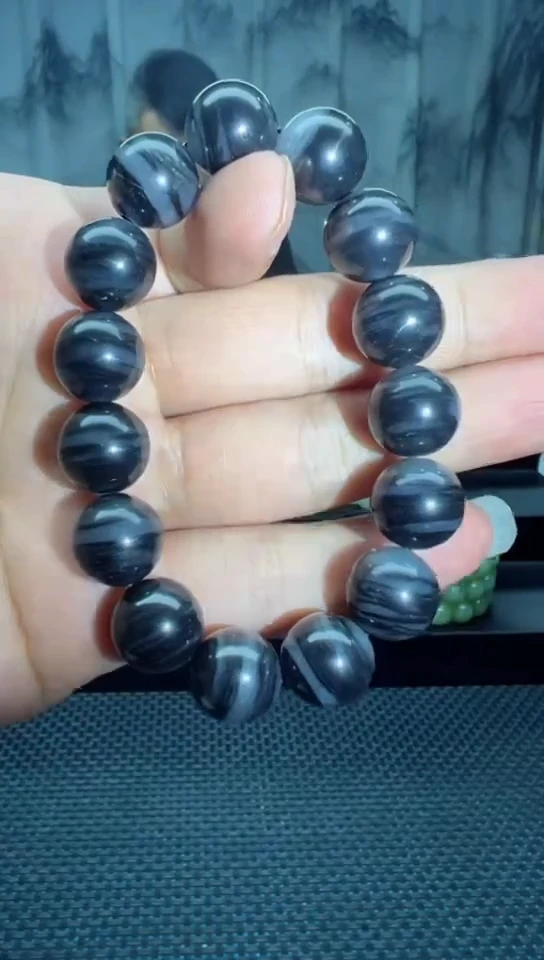未镶嵌手串石英质玉聚墨青花卡16纯天然拍一发一
