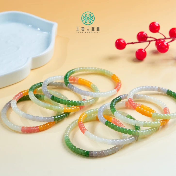 石惑珠宝~和田玉单圈多宝手串约6mm~多样性发一