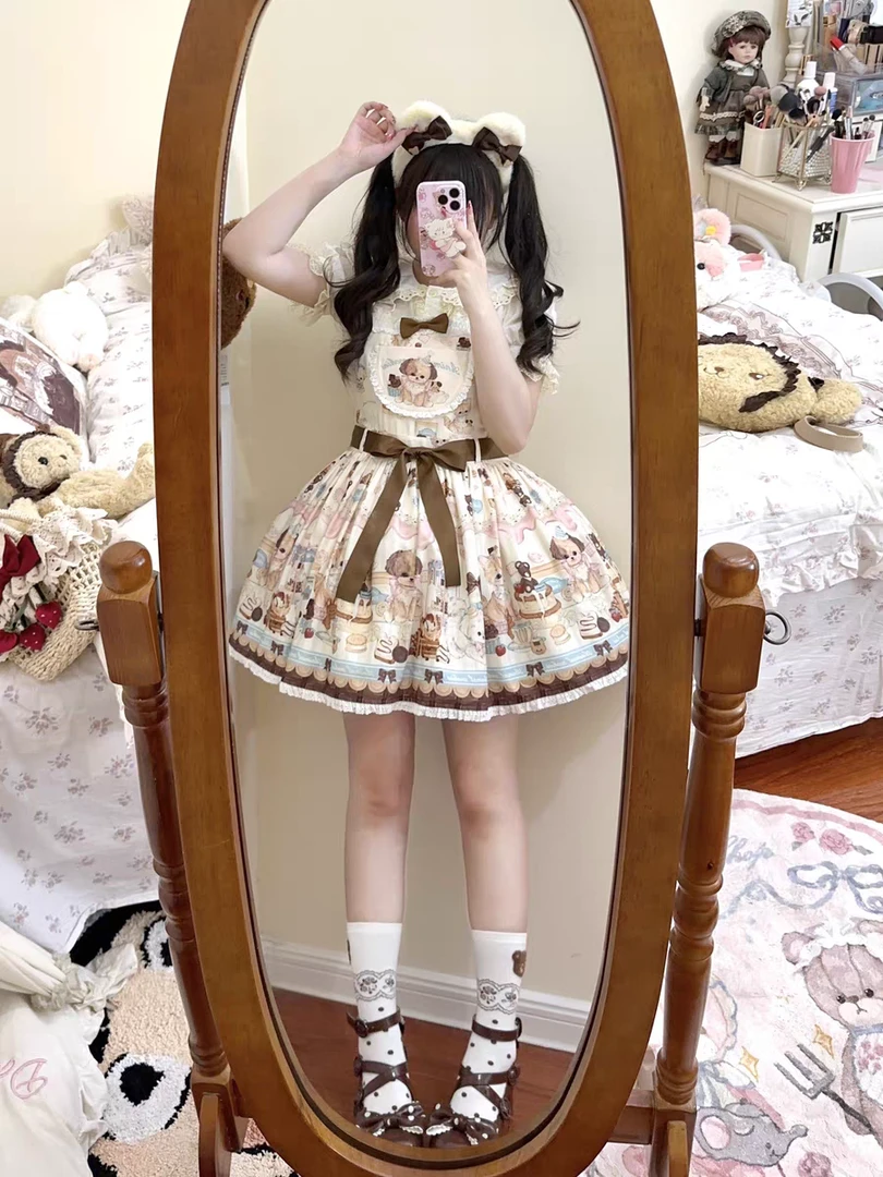 【实体店现货】狗狗又饿了Lolita背带送边夹+腰带+蝴蝶结